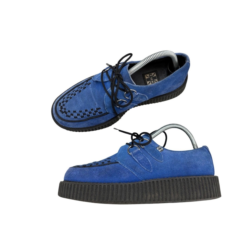 T.U.K. Blue Suede Viva Mondo Creeper Shoes Woven Interlace Platform Women Size 9